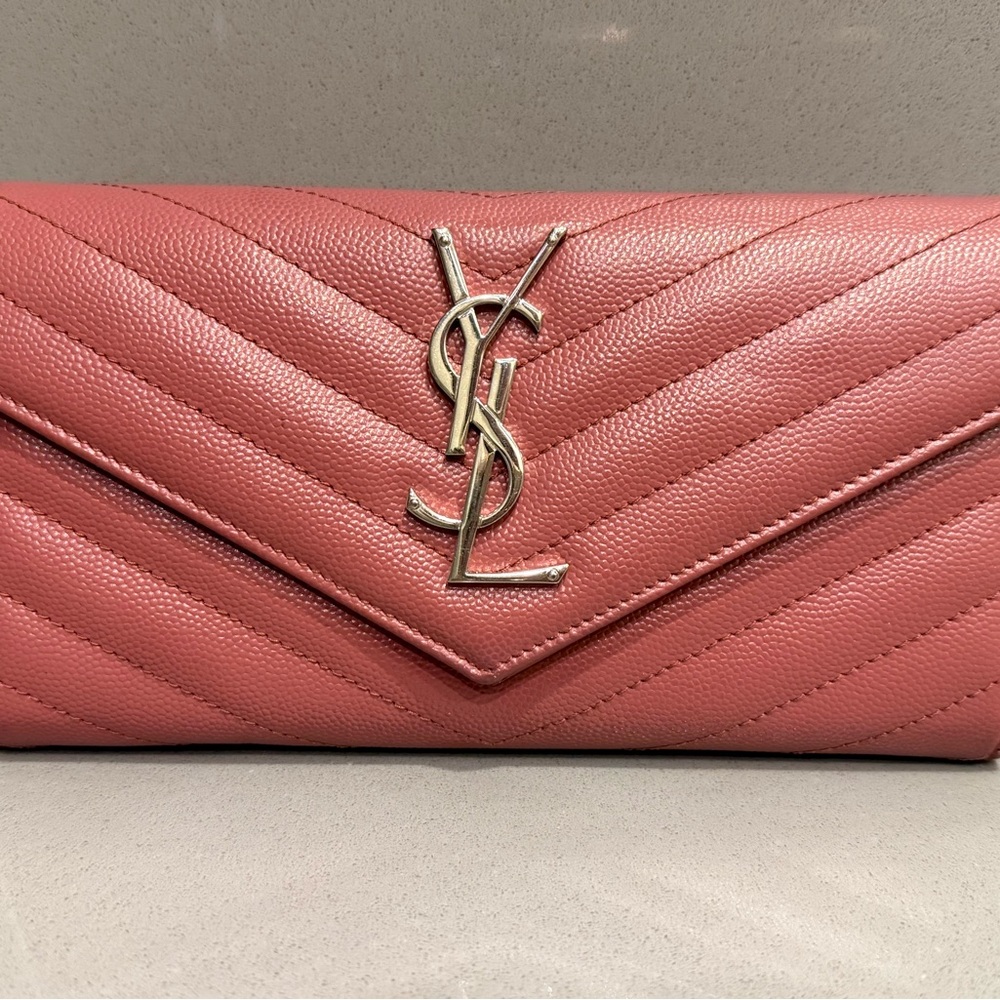 Yves Saint Laurent Mauve Quilted Leather Wallet Silver Hardware